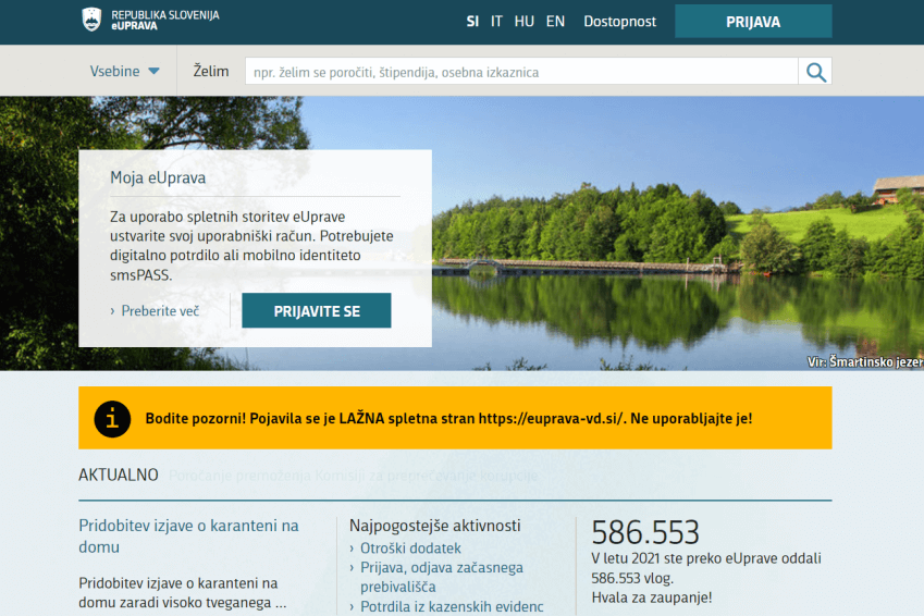 Lažna spletna stran e-Uprava in preverjanje, kdo stoji za njo