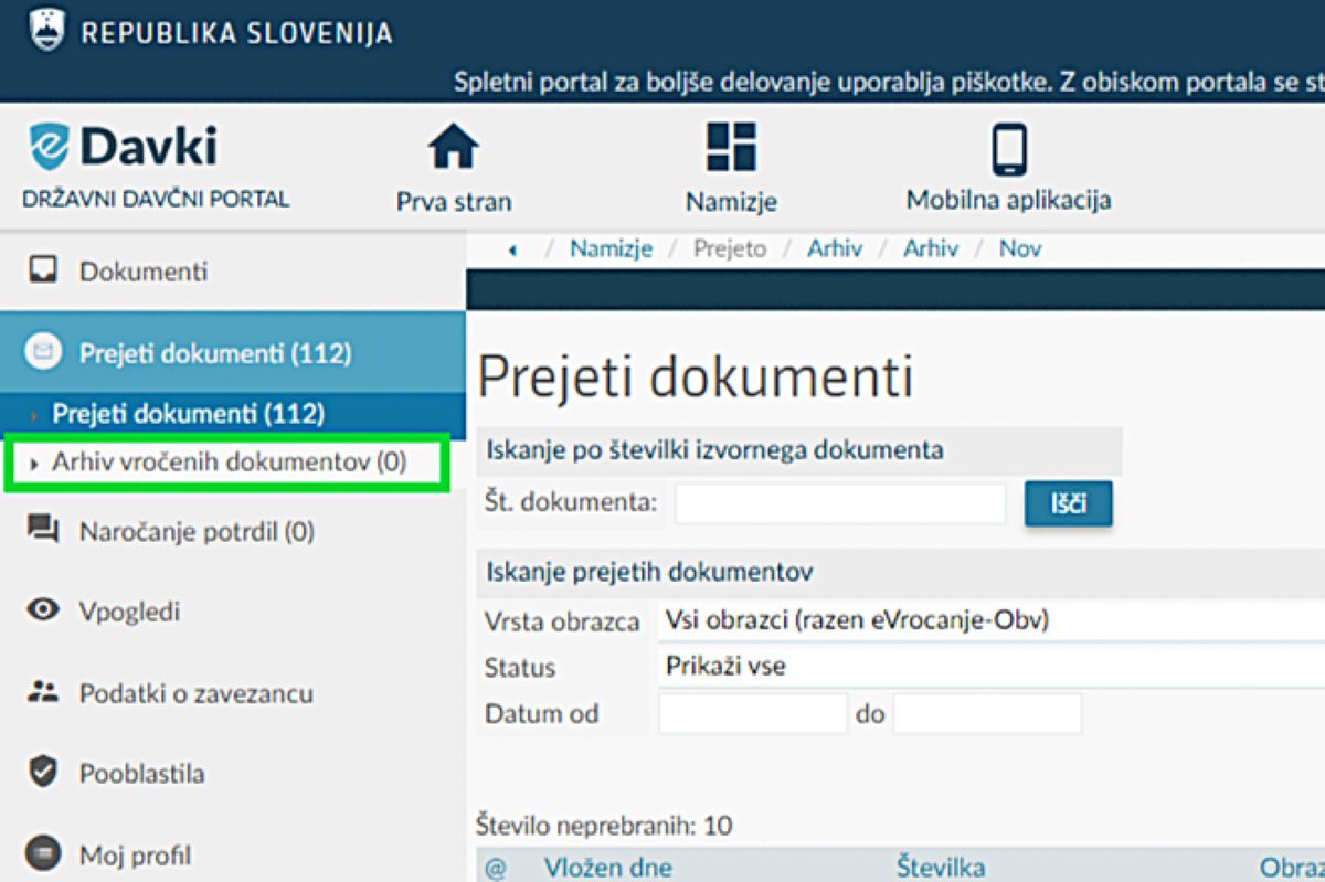 Posodobljen arhiv vročenih dokumentov v sistemu eDavki