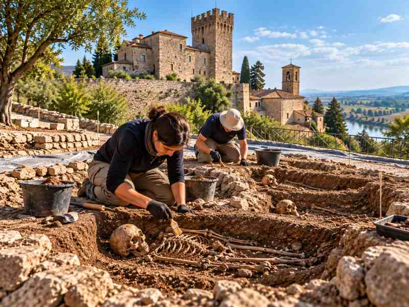 Pod gradom v Italiji odkrili devet grobov: Kaj se še skriva pod trgom? 1 devet srednjeveskih grobov calendasco italija