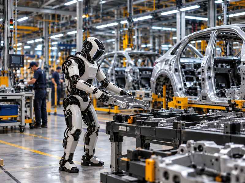 Humanoidni robot pri delu v avtomobilski tovarni