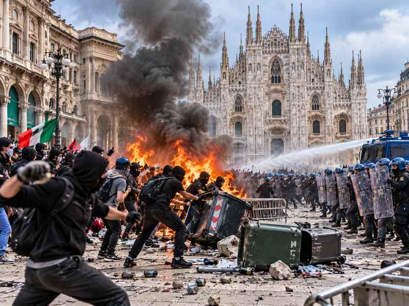 Zadnje novice iz Milana: Nasilje, požigi, ropanje trgovin in vojska na ulicah 1 milano nasilni izgredi oktober 2026